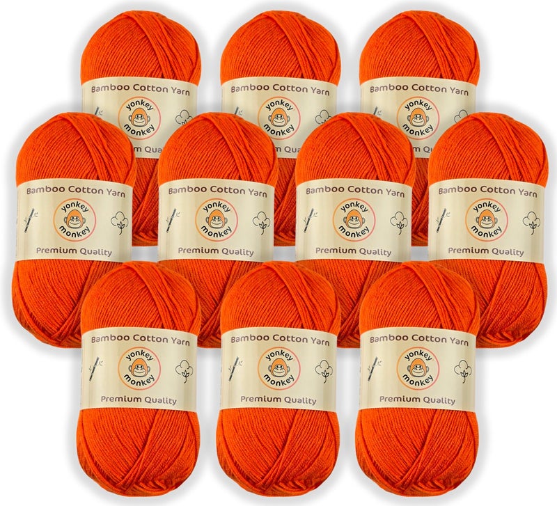 Yonkey Monkey 10-Pack of Yonkey Monkey 500 Grams Yarn - 70% Rayon derived from Bamboo, 30% Cotton - Orange 9020 - Image 1